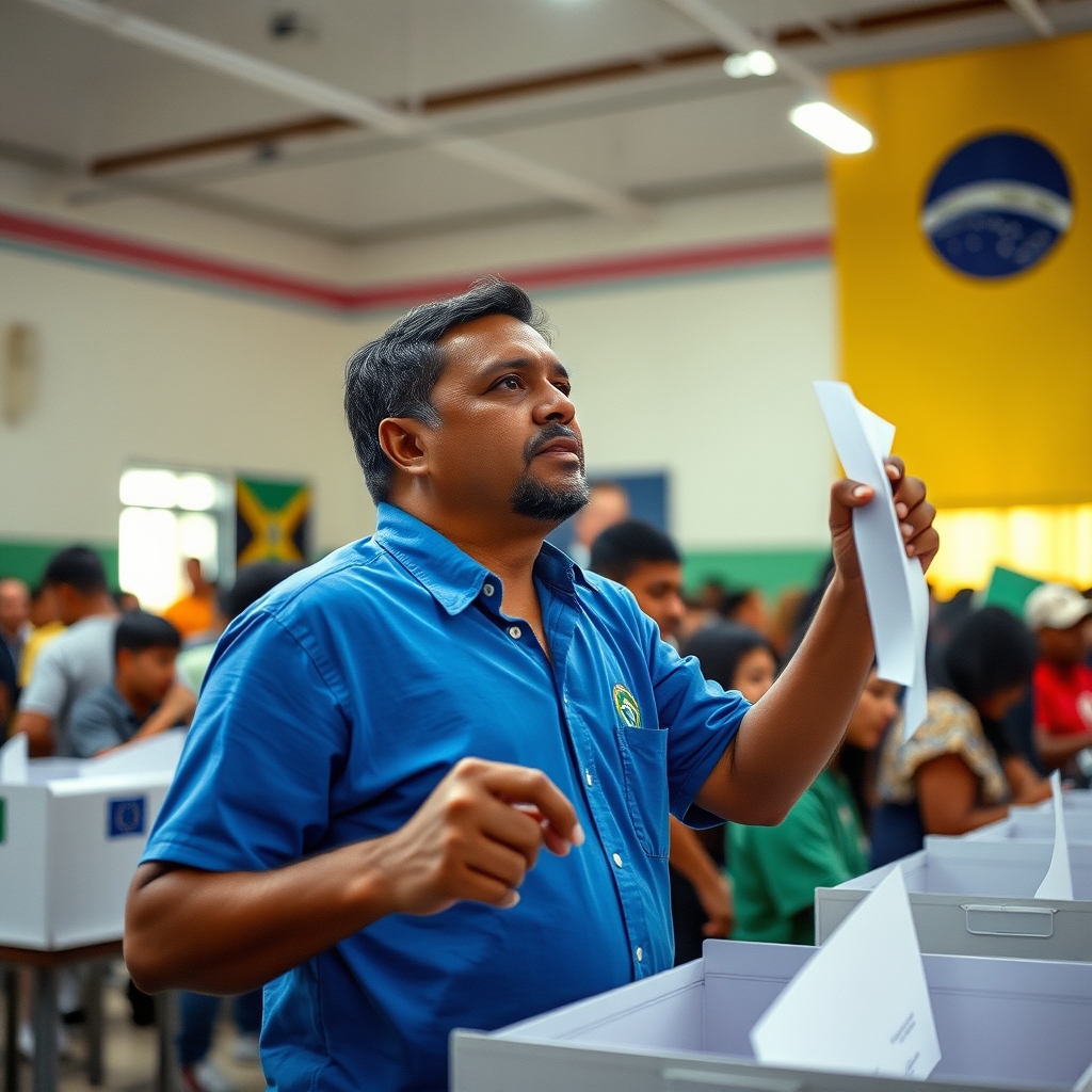 Brazilian flag with voting booth