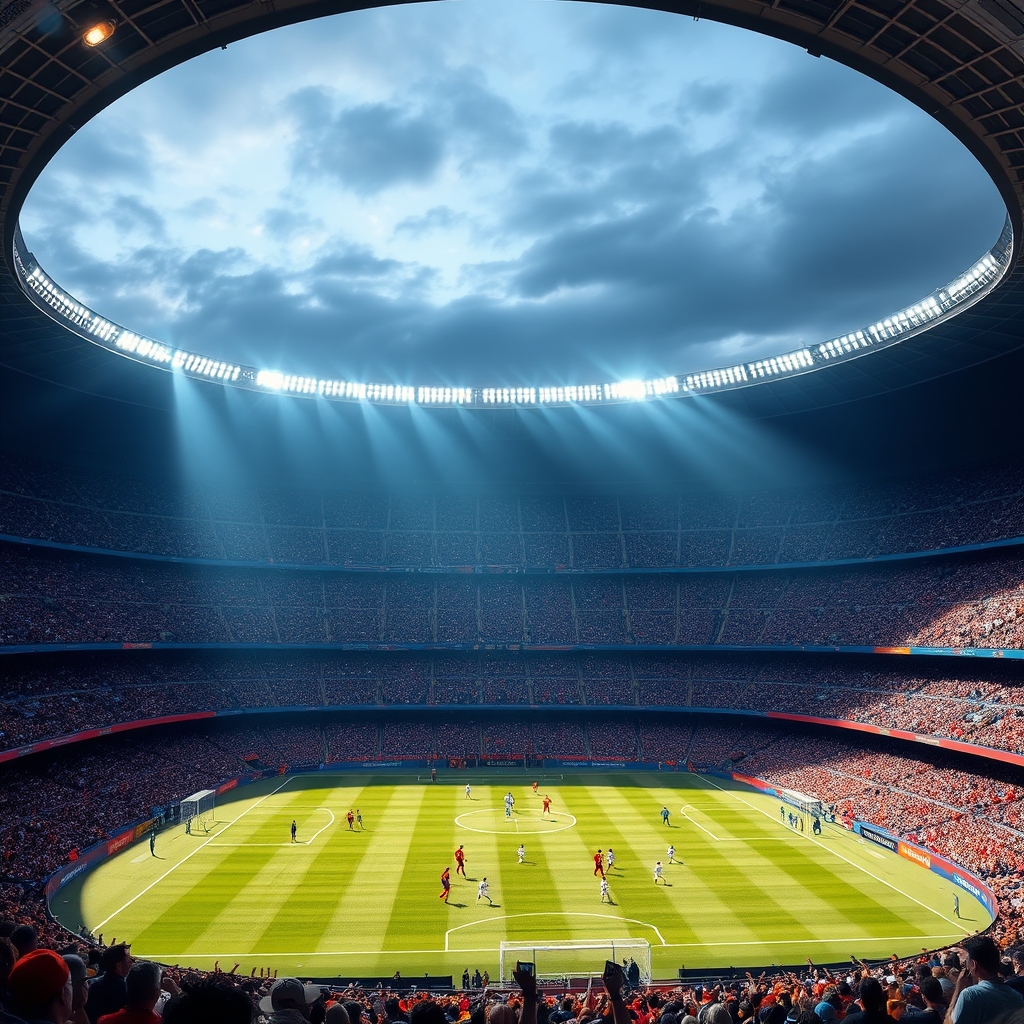 La Liga football stadium at sunset